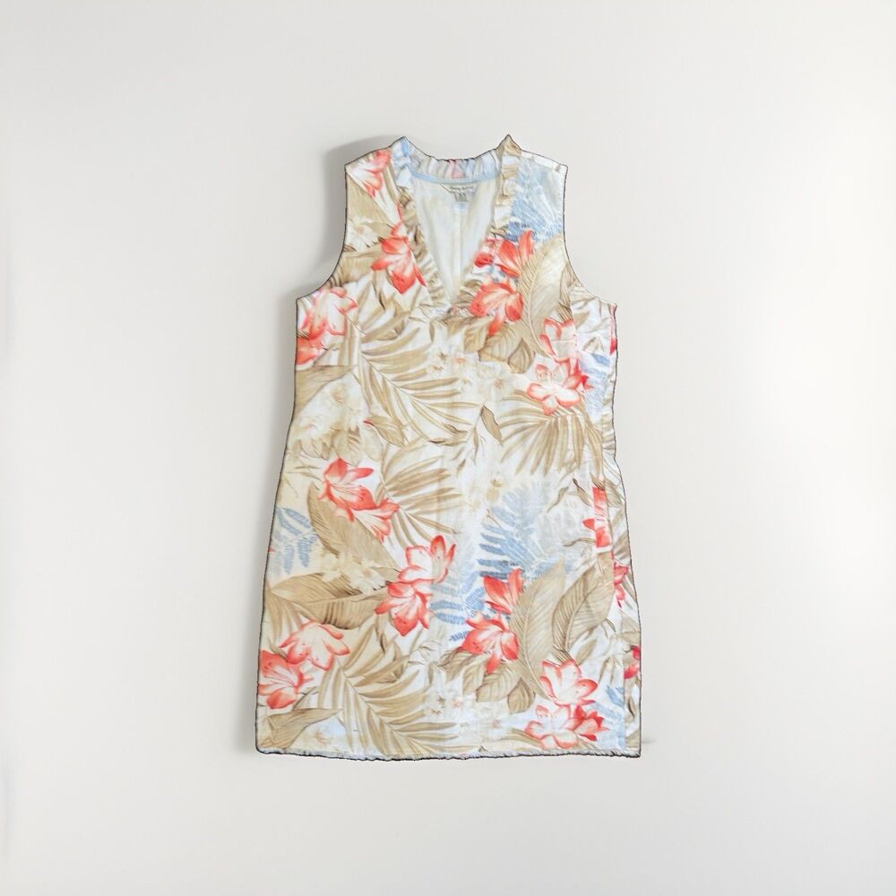 Tommy Bahama Women’s M Linen Tropical Shift Dress Scoop Neck Sleeveless Lined